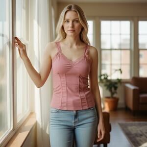 F&F VTG lace trim Babydoll Tank top Y2K fitted Cami pink Fairy core 90's grunge